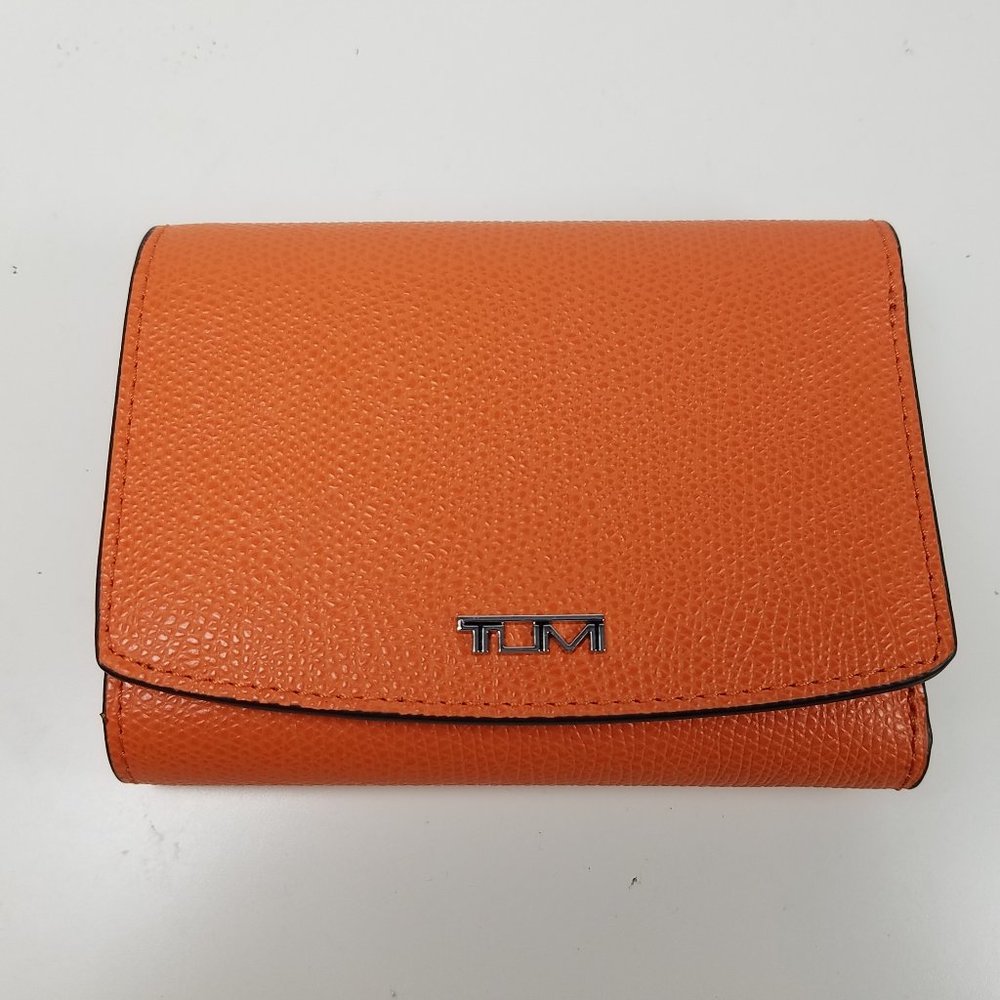 TUMI Women French Trifold Wallet orange leather